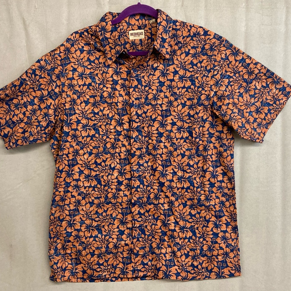 RedHead Orange and Blue Casual Button Down Shirt Mens Large